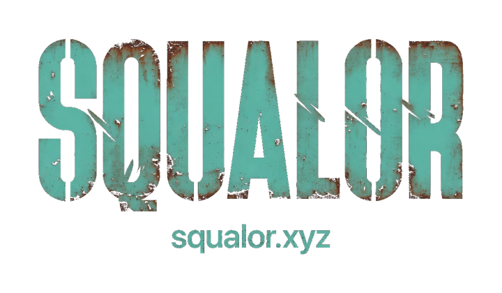 SQUALOR rusted teal wordmark, squalor.xyz